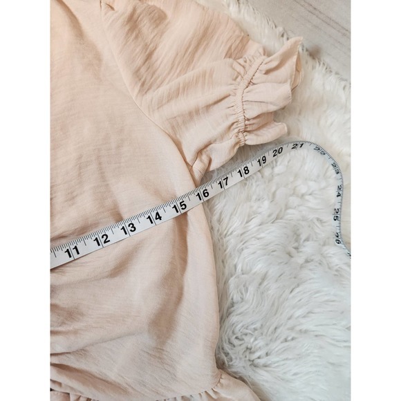 Topshop Womens Cream Solid Rushed V-Neck Short Puff Sleeve Cropped Blouse Size 2 - Picture 5 of 6